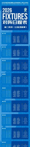 中青赛U20第二阶段赛程：主客场赛制，6月13日开始共进行10轮比赛